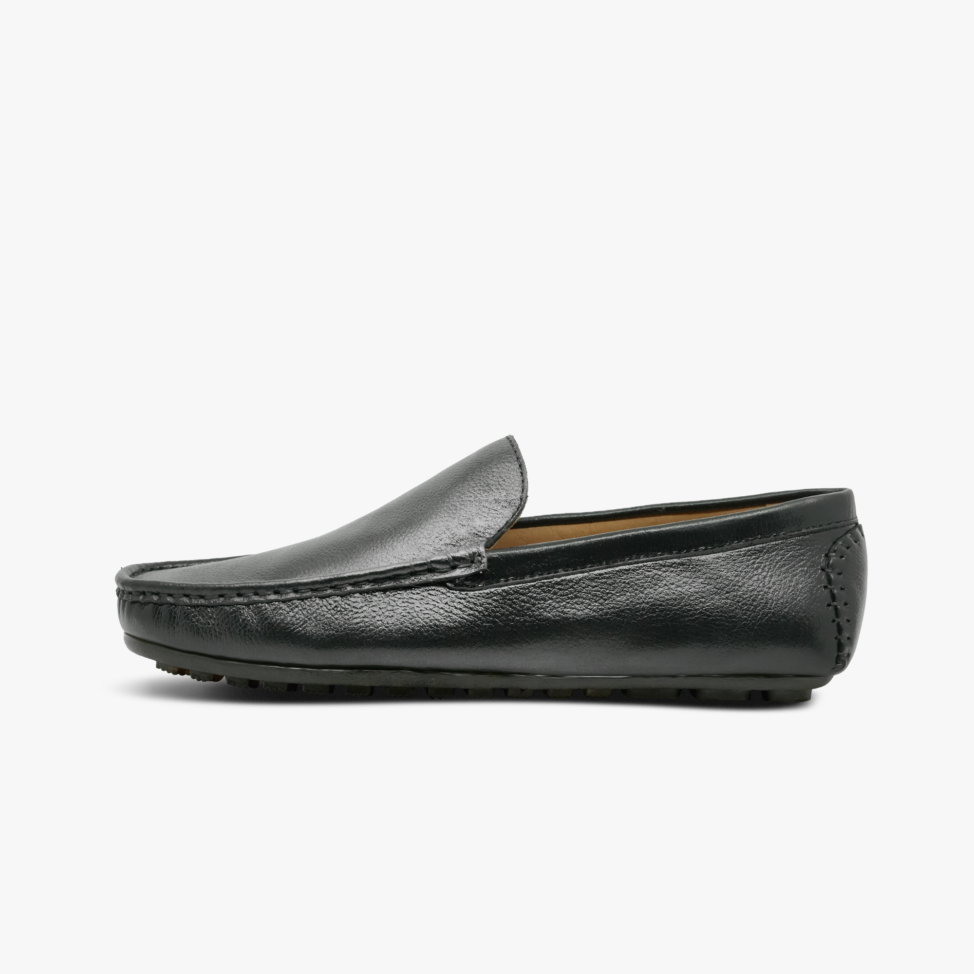 Khowai Black Leather Driving Moccasin for Men - Side View - Eid Edition