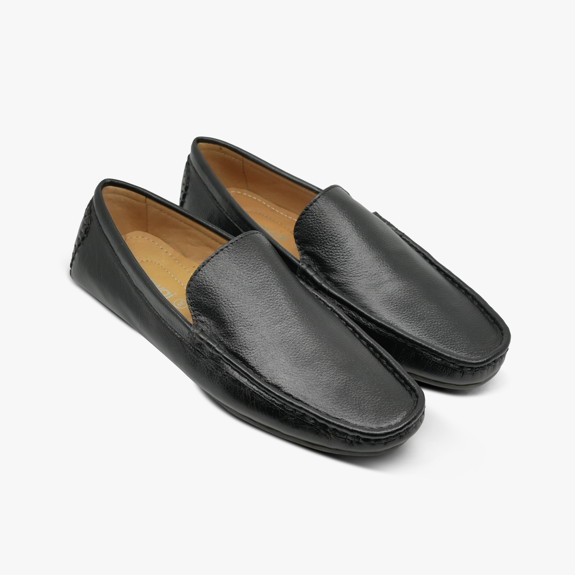 Pair of Khowai Black Leather Driving Moccasins for Men - Premium Quality