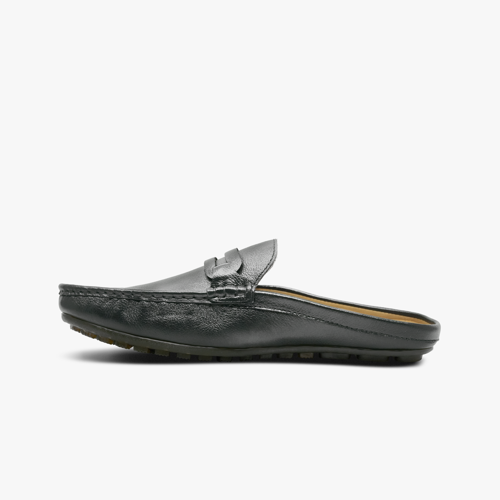 Khowai Black Leather Half Loafer for Men - Side View - Showing Open Back