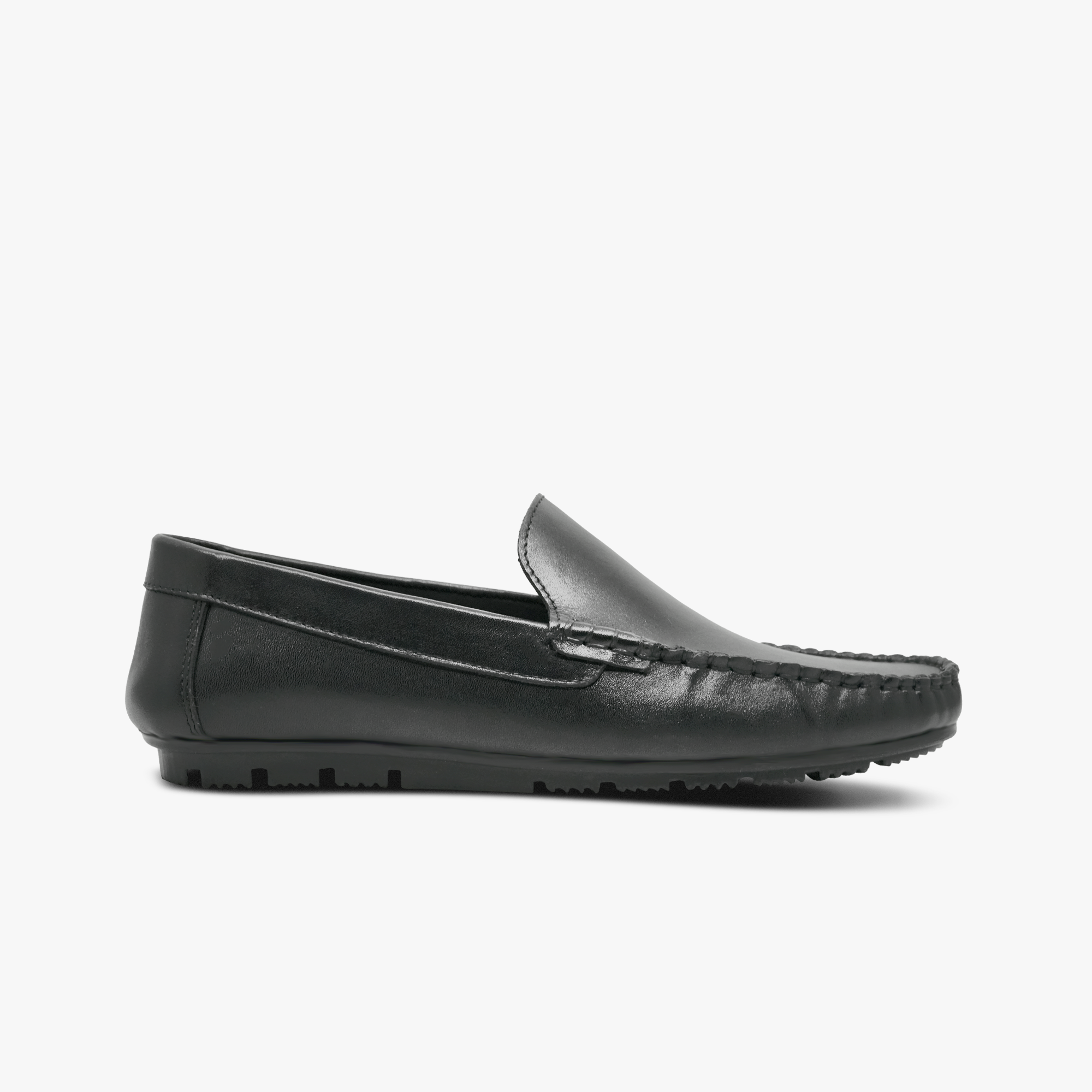 “Top view of Khowai men’s black moccasin loafer with cushioned insole”