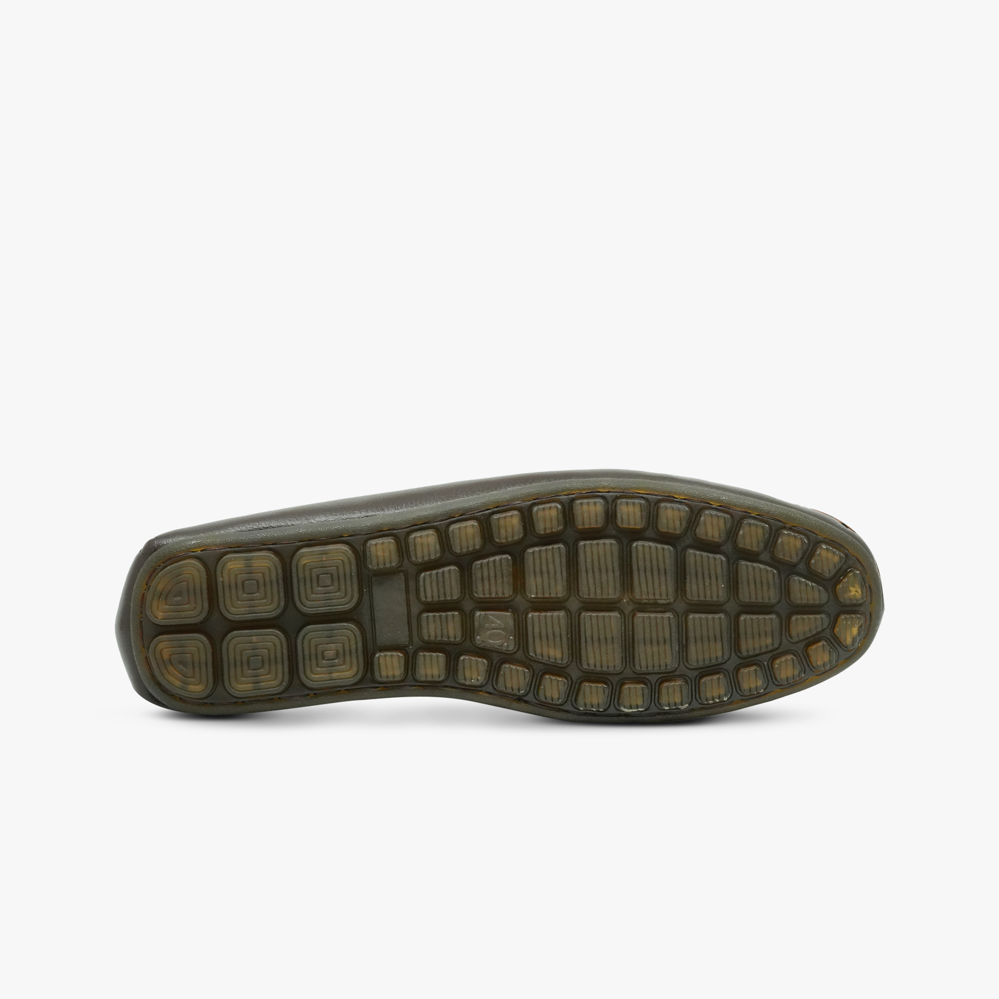 “Rubber driver-style sole with traction pods on Khowai brown slip-on loafers”