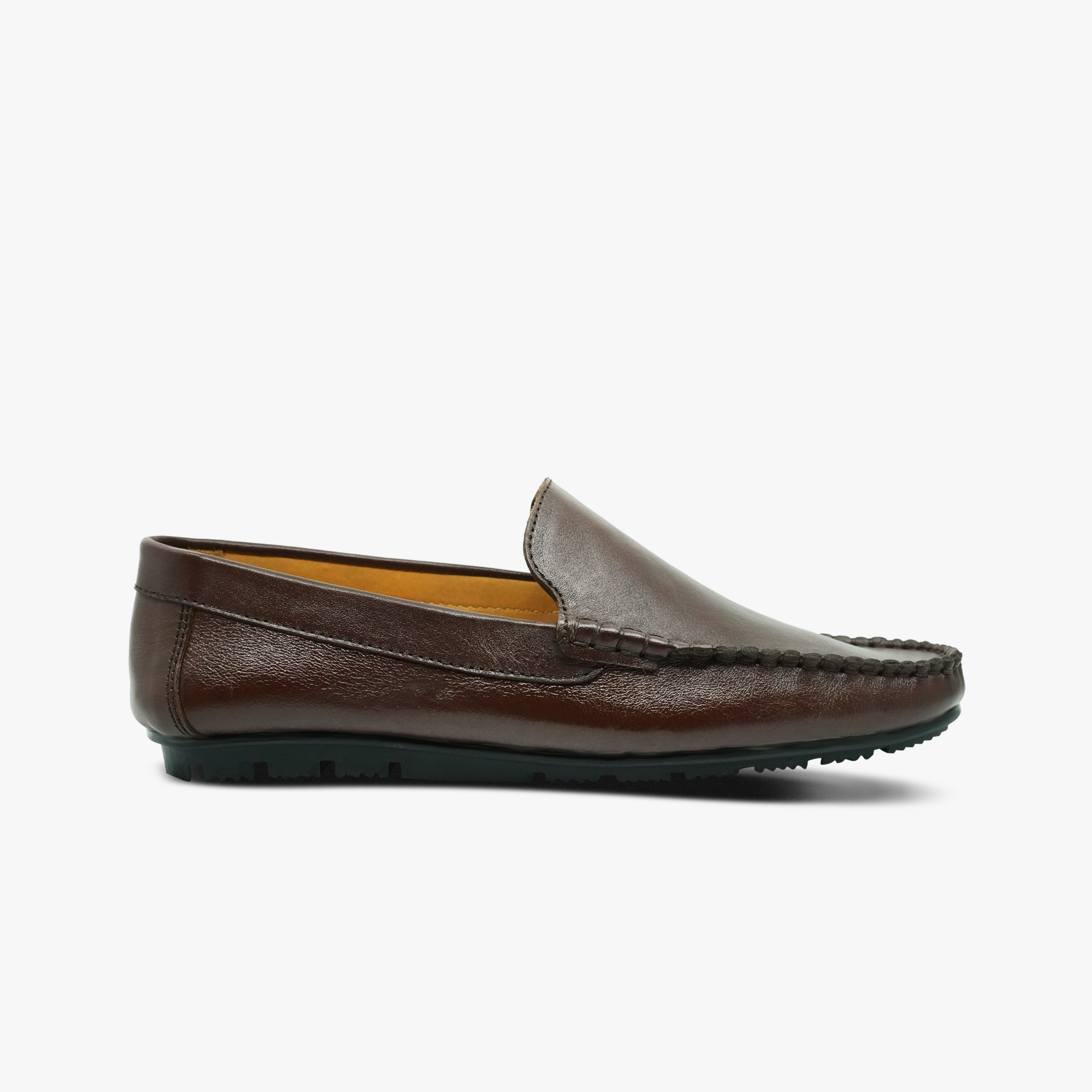 “Side view of Khowai men’s brown leather slip-on driving moccasin”