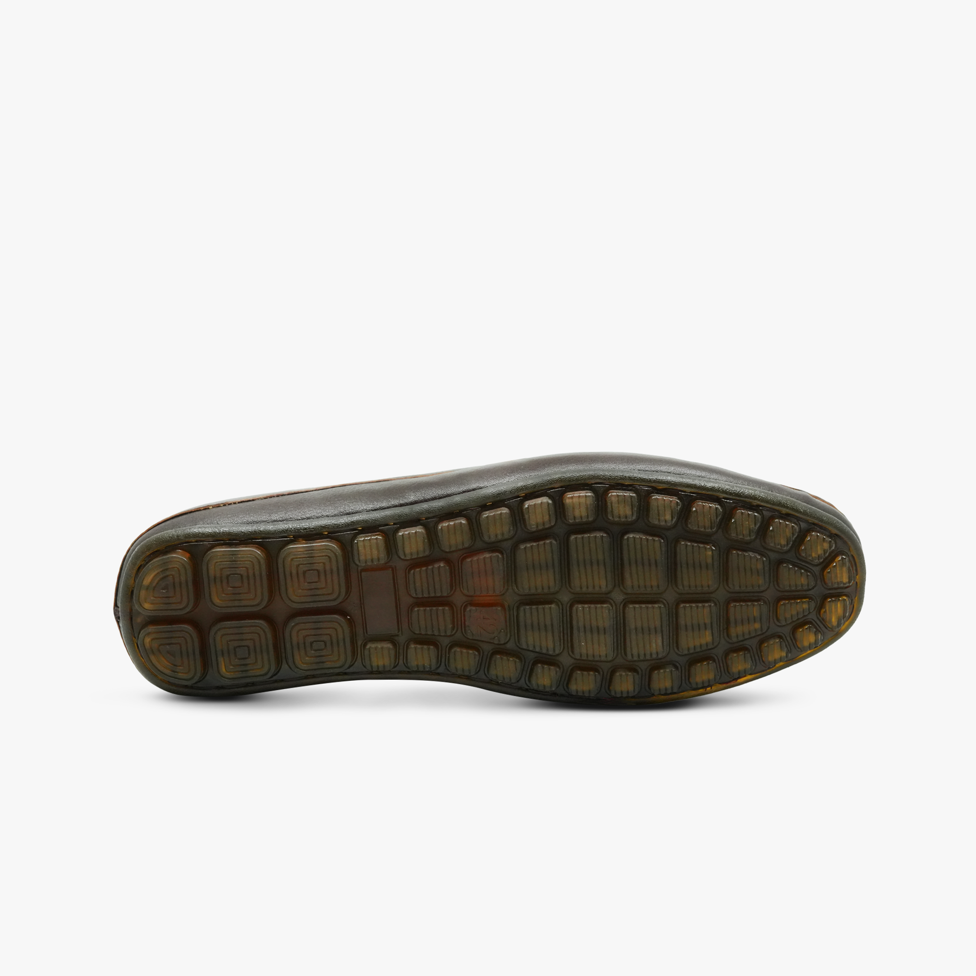 “Driver-style rubber outsole with traction pods on Khowai brown slip-on mules”