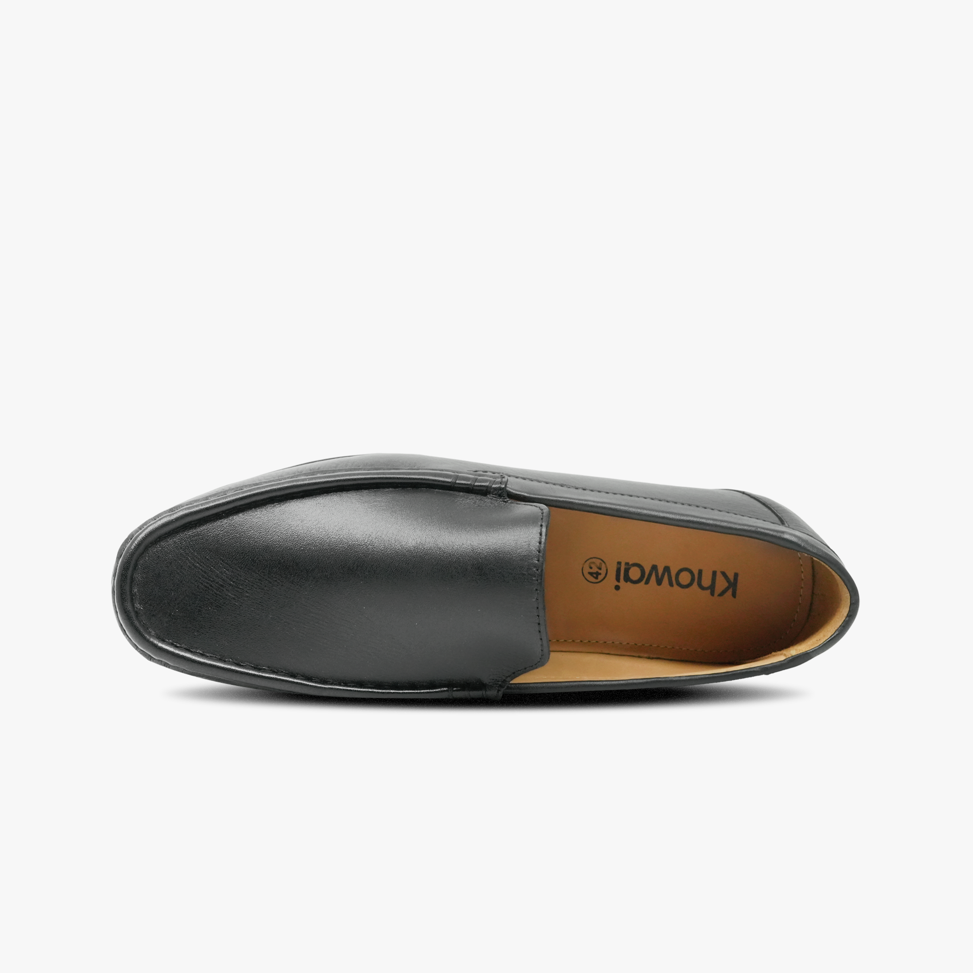 “Top view of Khowai men’s loafers with padded footbed and brand logo”