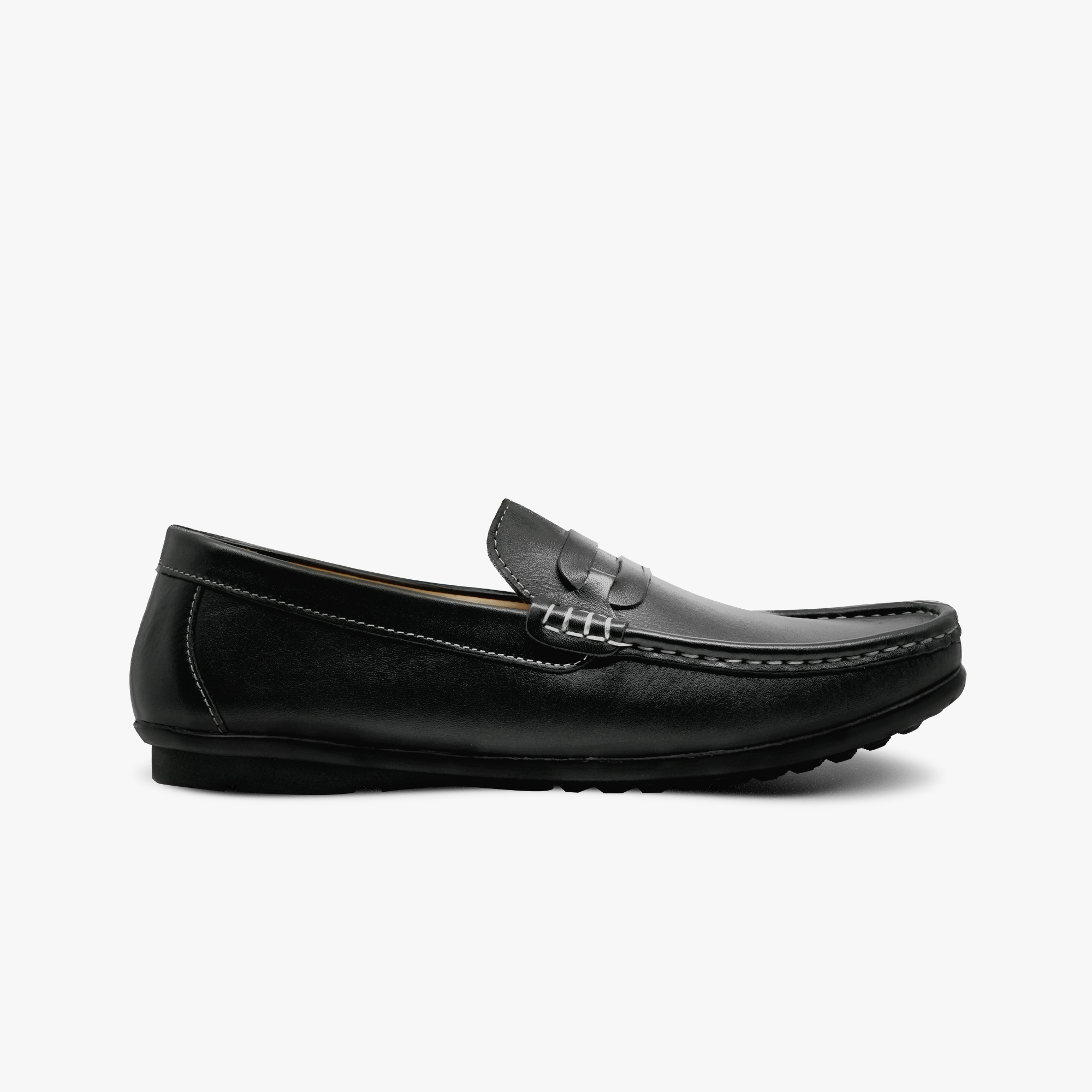“Side view of Khowai men’s black leather driving loafers in Bangladesh”