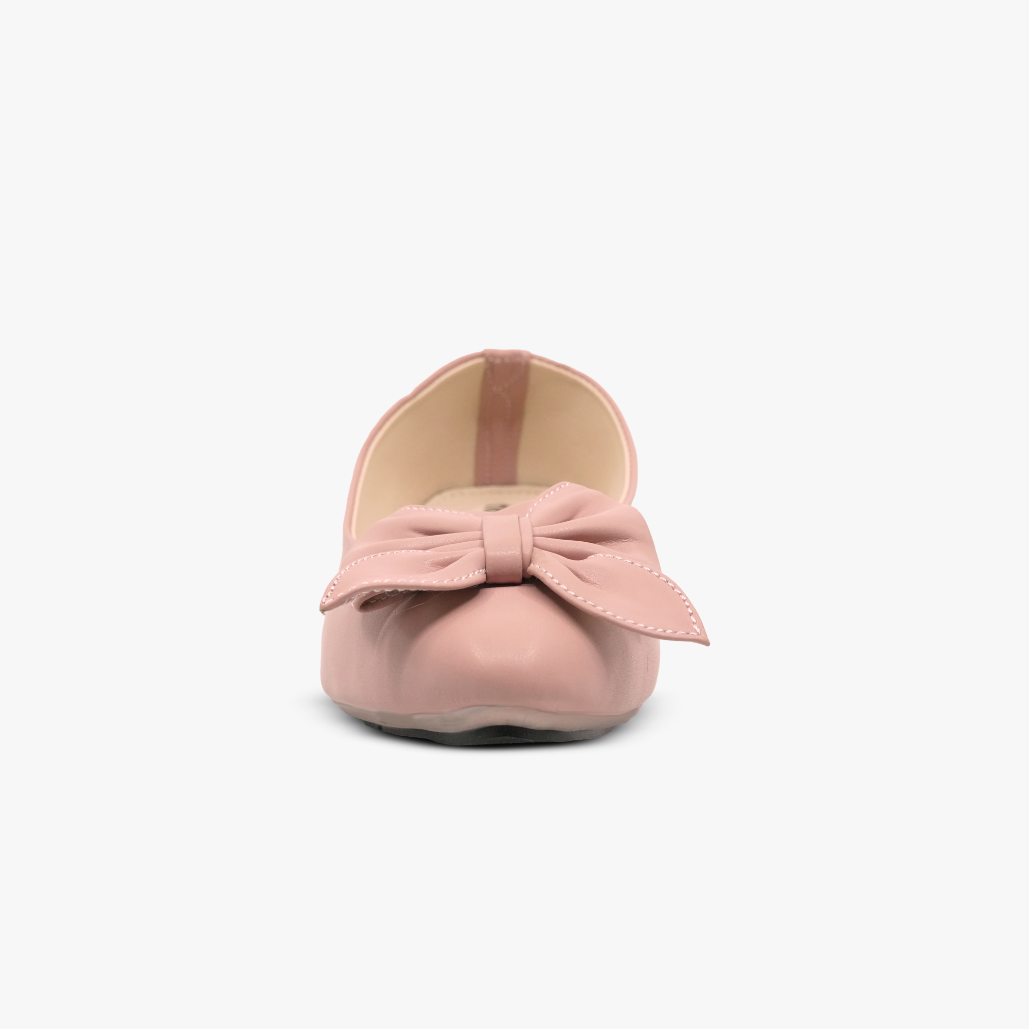 “Top view of padded insole and synthetic lining on Khowai pink bow ballet flats”