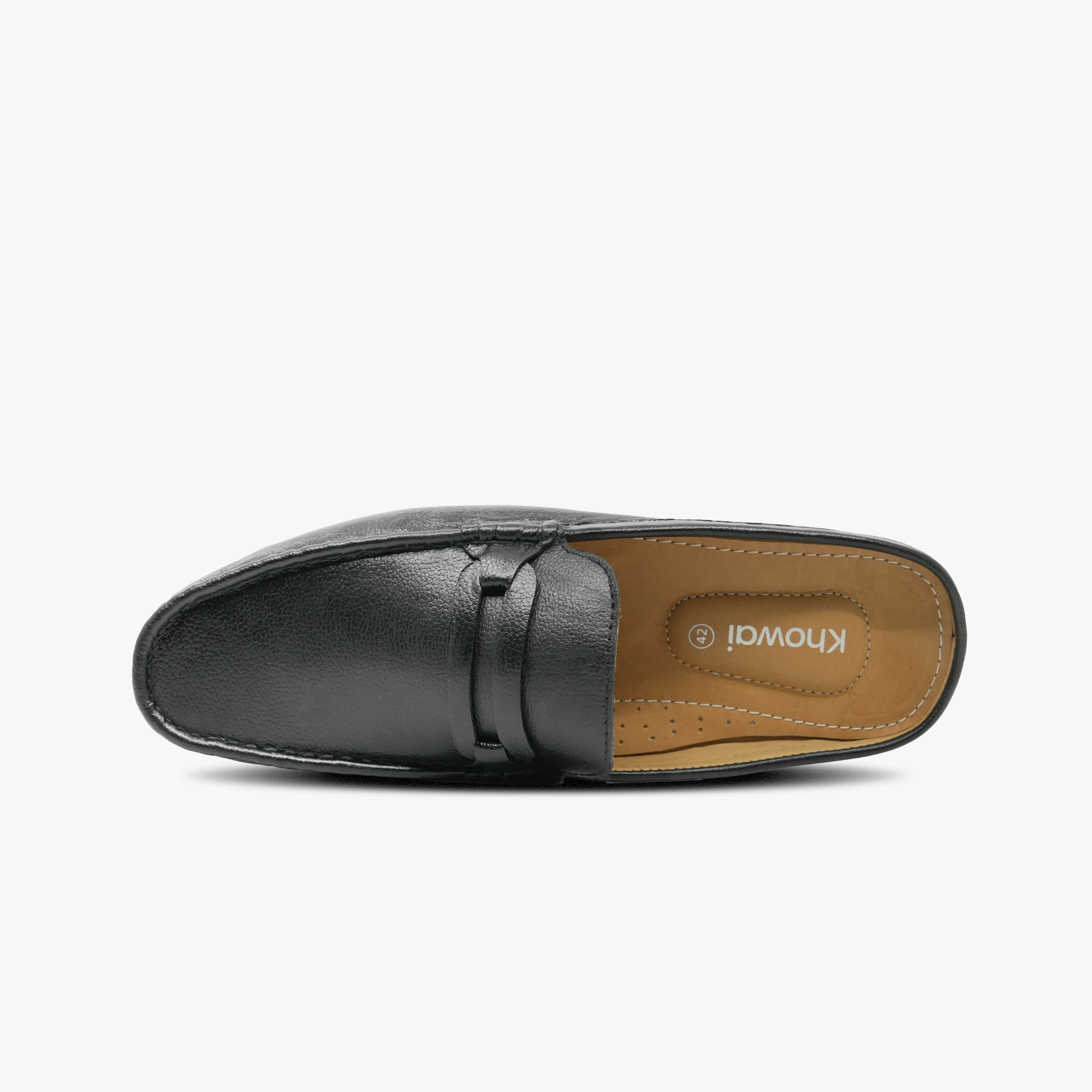 Top View of Khowai Black Leather Half Loafer - Showing Perforated Insole