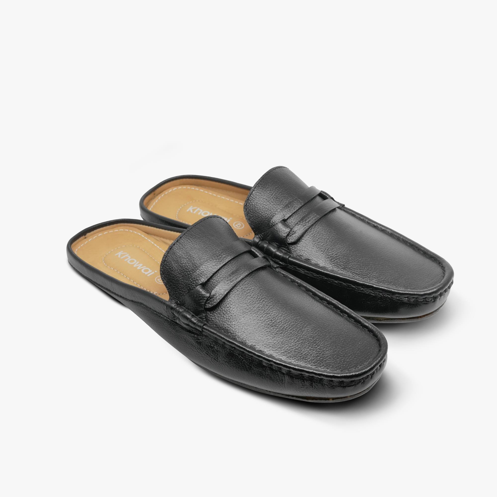 Pair of Khowai Black Leather Half Loafers for Men - Premium Quality - Eid
