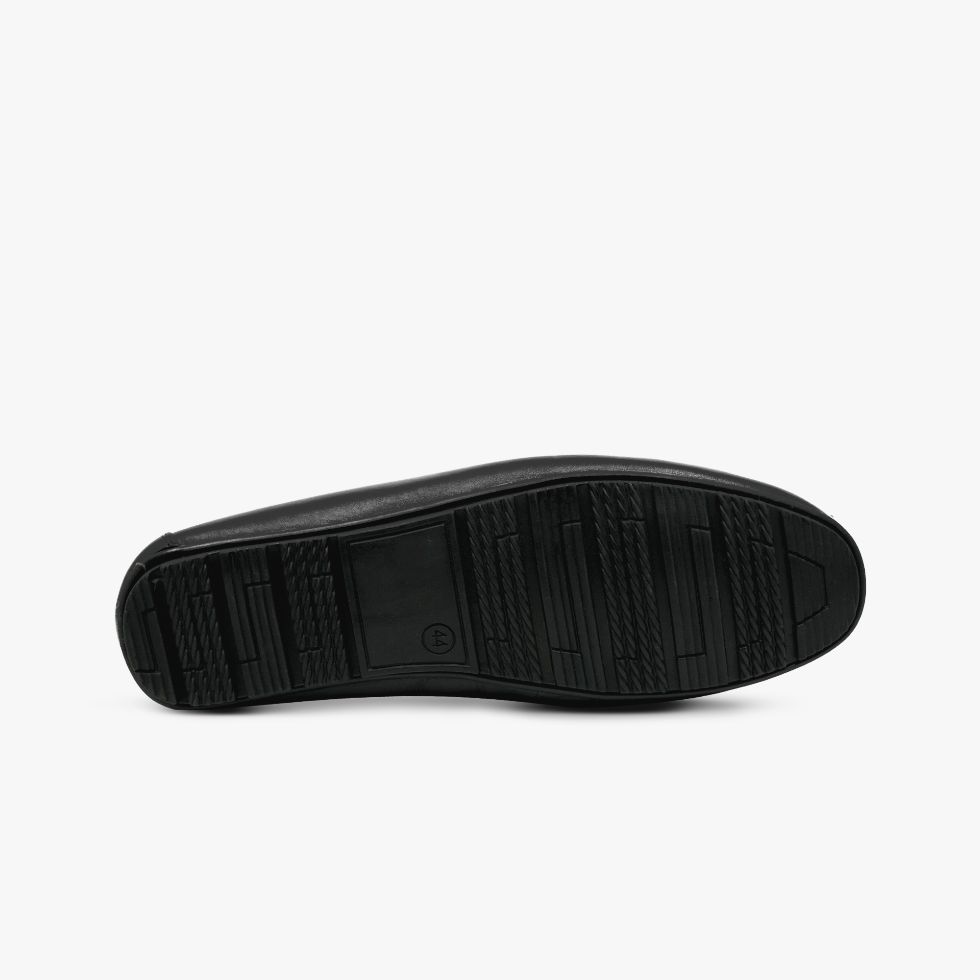 “Segmented rubber outsole for traction on Khowai black loafers”