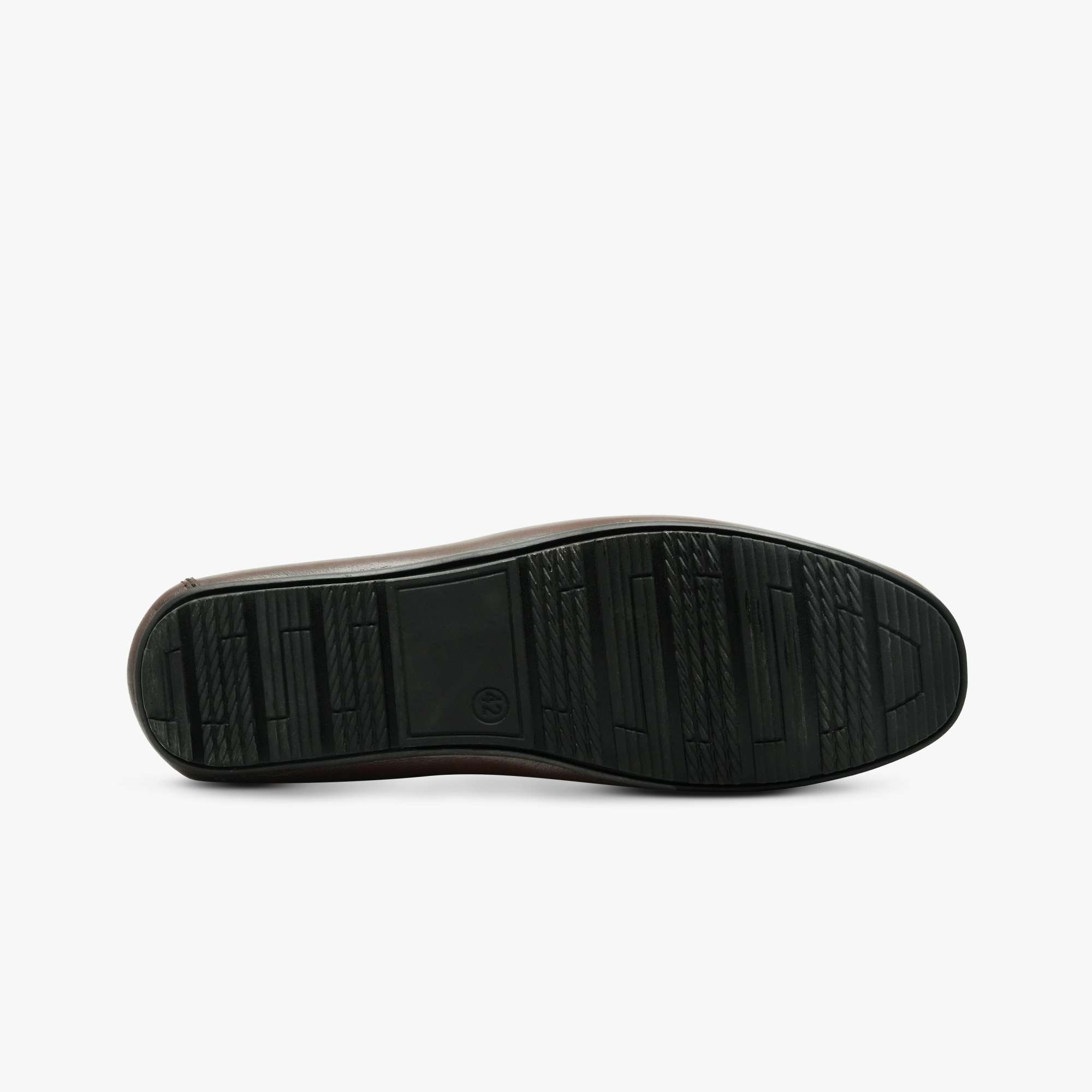 “Driver-style rubber outsole with segmented grooves on Khowai brown loafers”