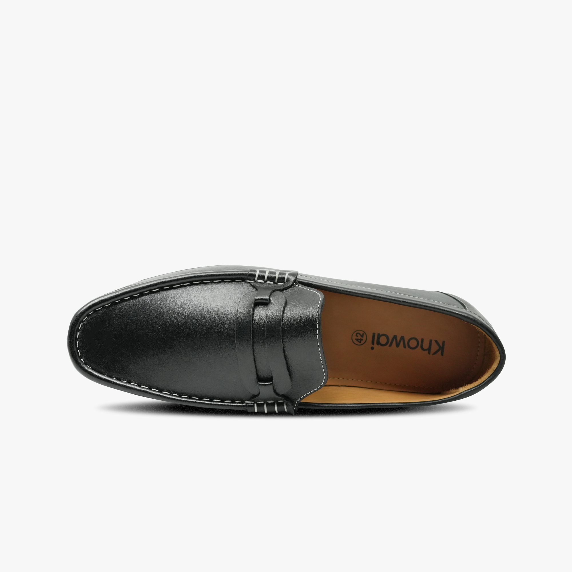 “Khowai brand logo on the insole of black leather”