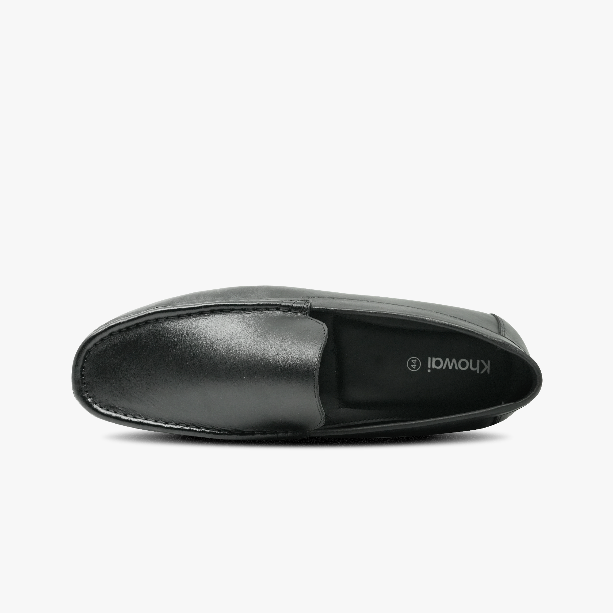 “Top view of padded insole in Khowai black slip-on loafers”